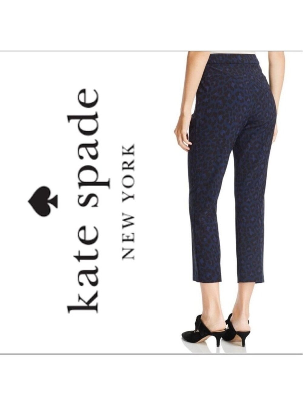 Kate Spade Leopard Print Ankle Cropped Pant Navy Black Size 6